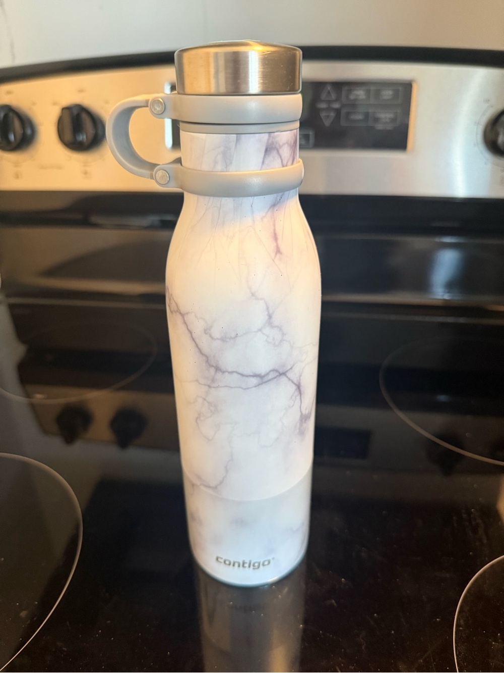 Contigo White Marble Stainless Insulated Bottle with Gray Handle